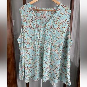Rose + Olive Womens Tank Top Blouse Size 3X Floral Sleeveless Button Coastal